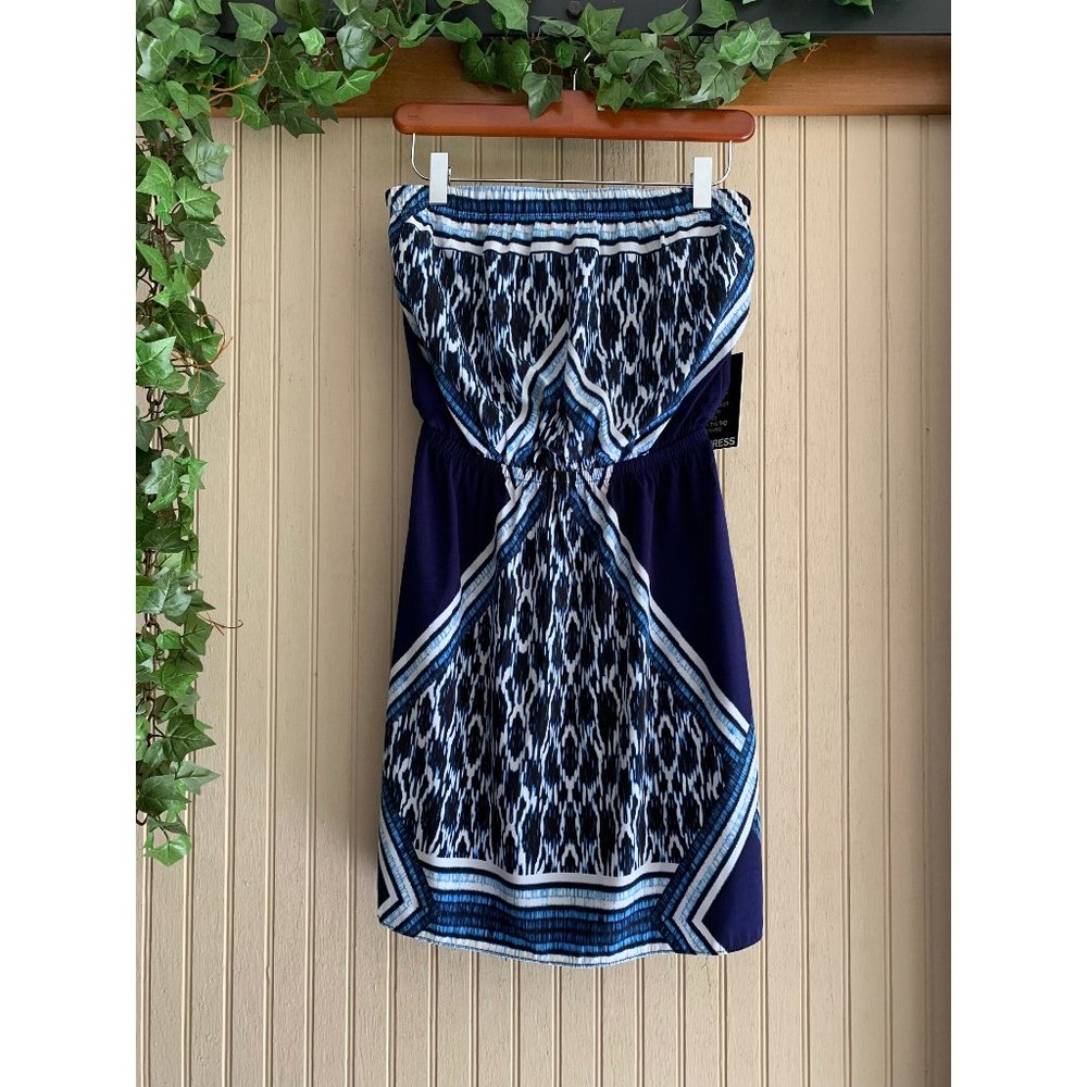 Express Blue Tribal Strapless Dress NWT